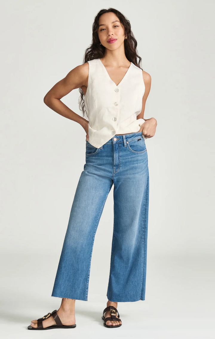 Mavi Paloma Cropped Wide Leg Jeans - Mid Brushed Flex Blue