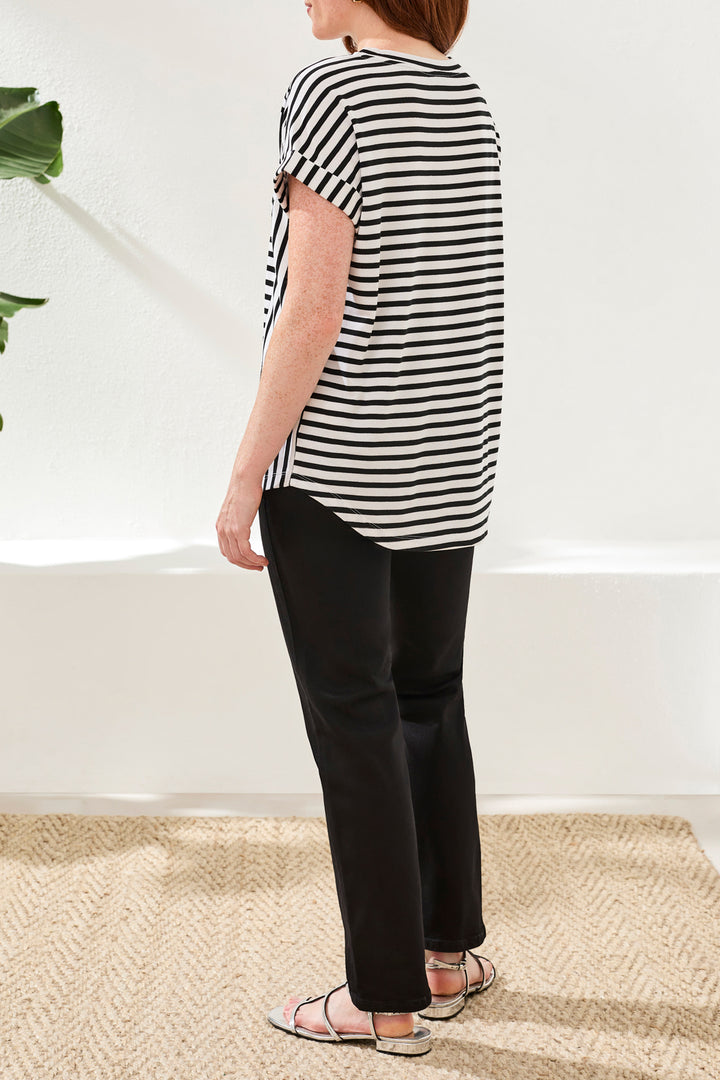 Tribal Cuffed Sleeved Top W/ Inserts - Black