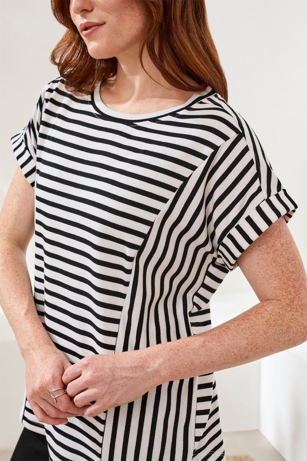Tribal Cuffed Sleeved Top W/ Inserts - Black