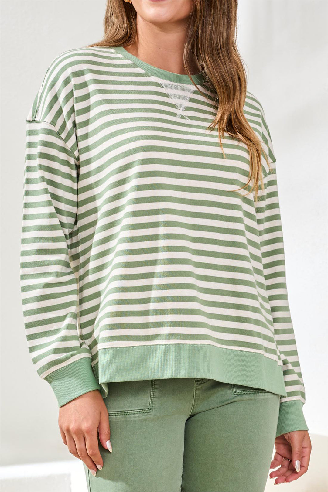 Tribal Long Sleeve Crewneck Top - Moss