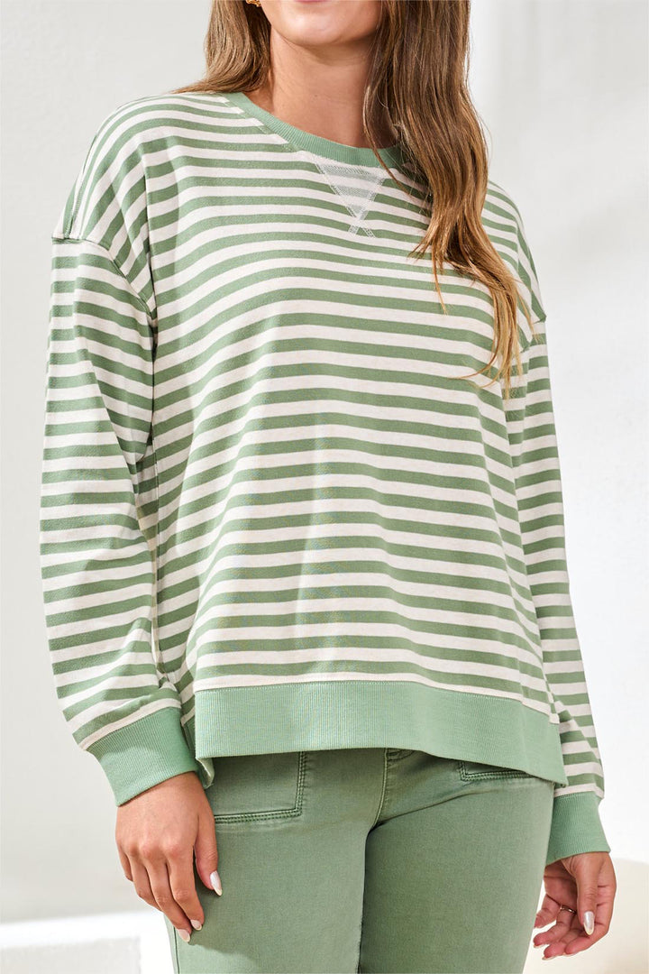 Tribal Long Sleeve Crewneck Top - Moss