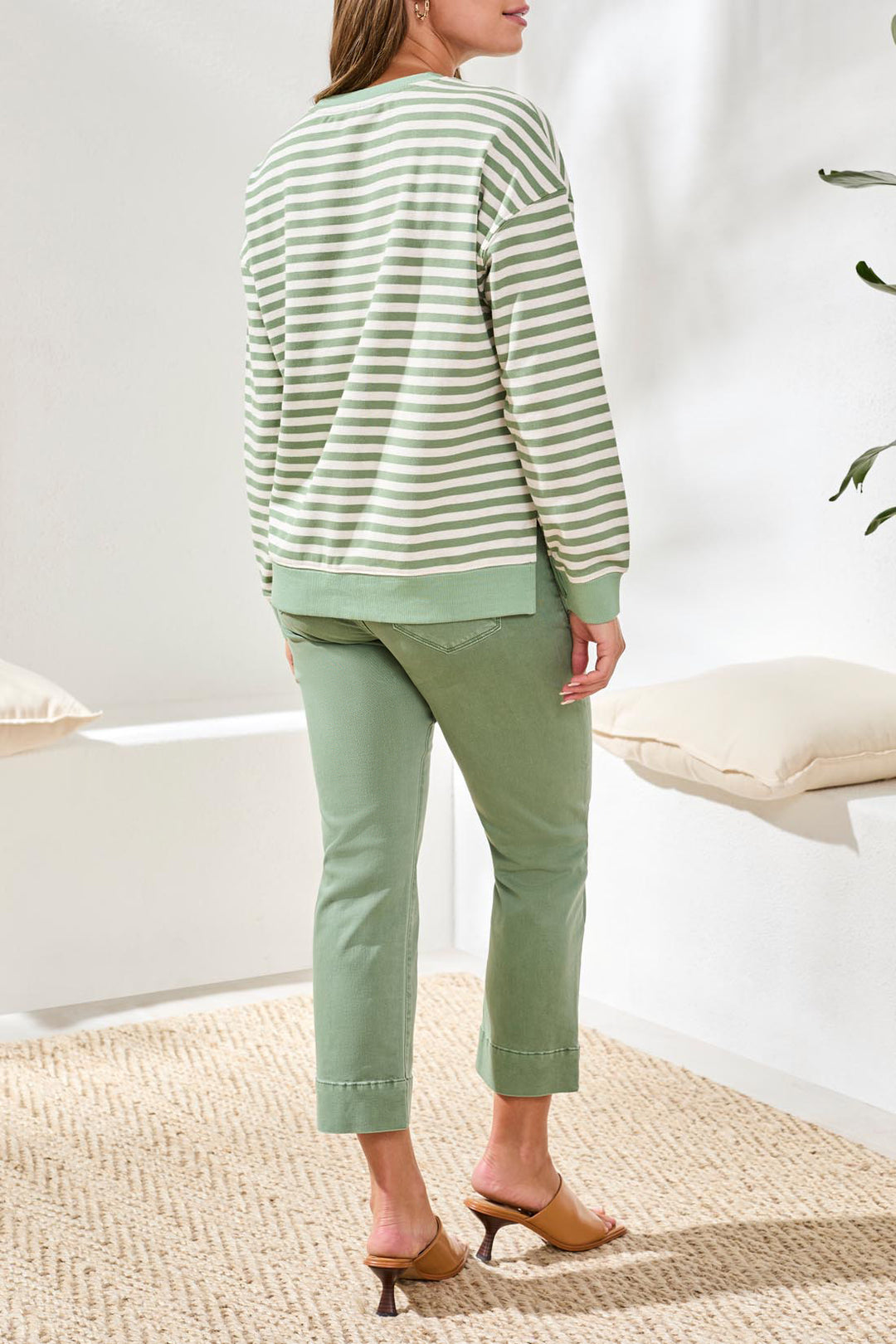 Tribal Long Sleeve Crewneck Top - Moss