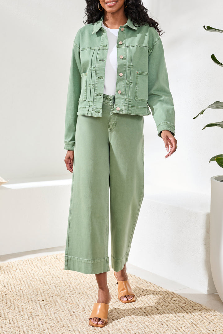 Tribal Button Front Jacket w/ Back Pleats - Moss