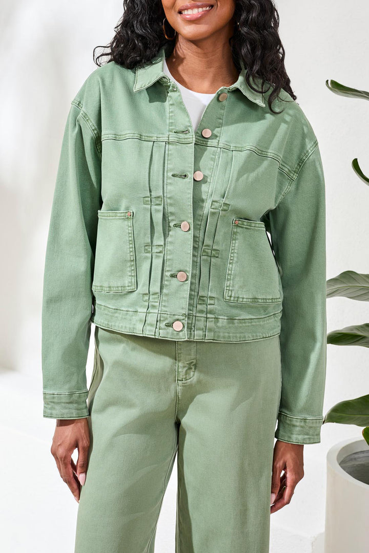 Tribal Button Front Jacket w/ Back Pleats - Moss