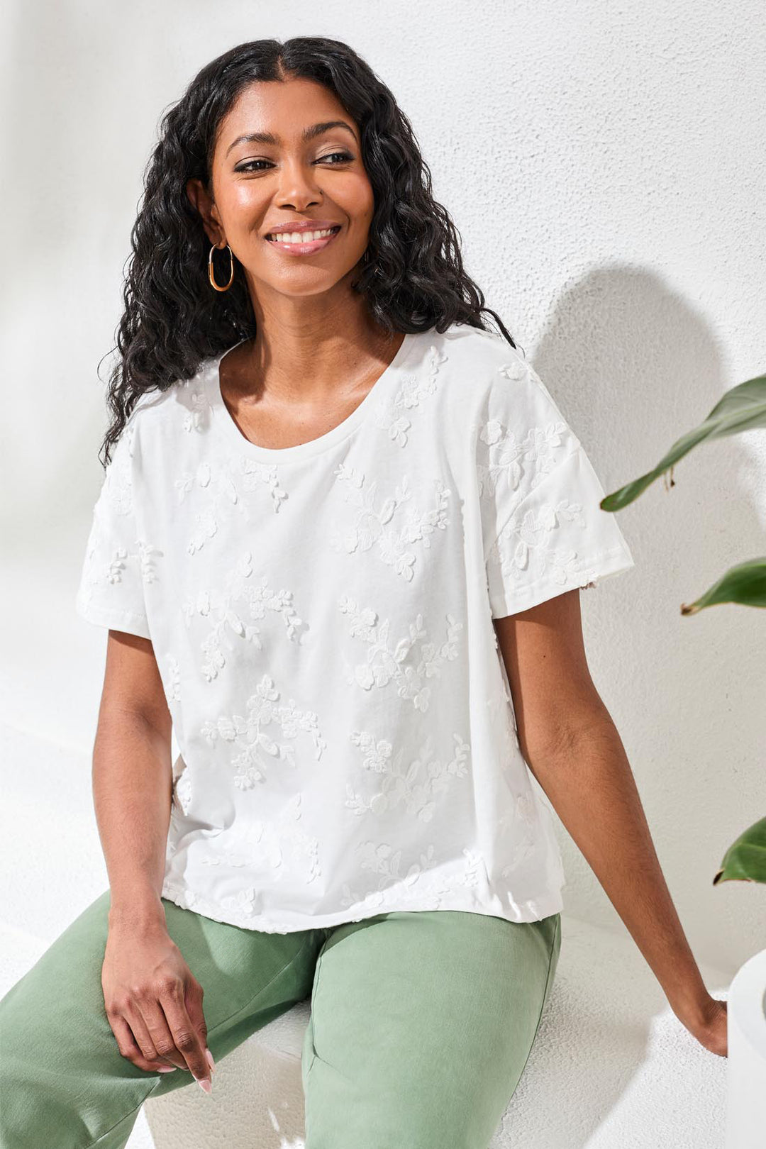 Tribal Crew Neck Top - White