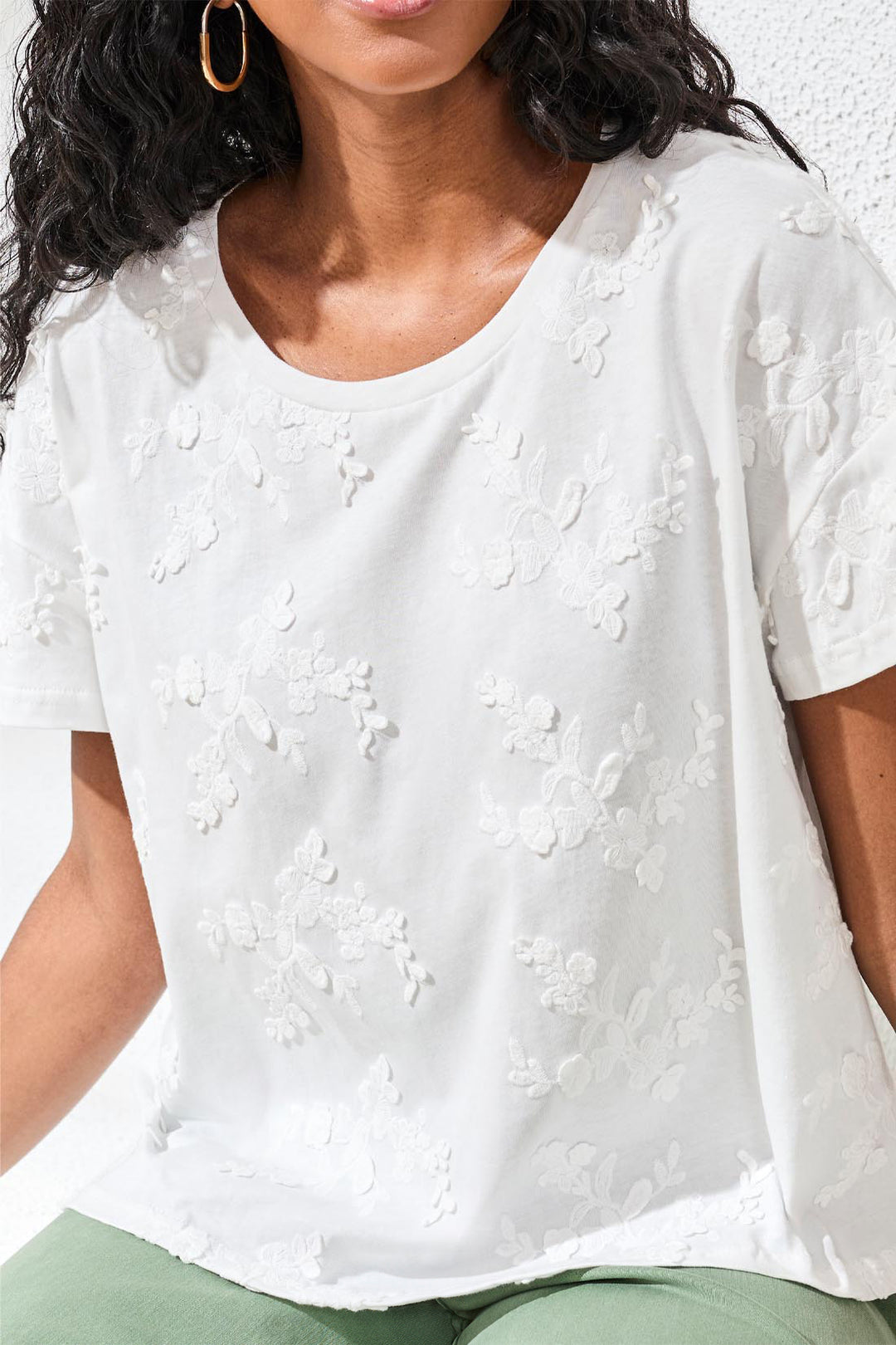 Tribal Crew Neck Top - White