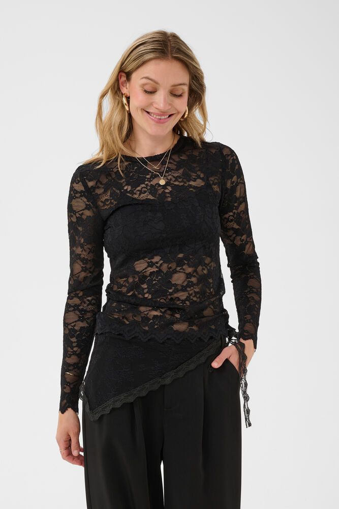 Cream Pitia Lace Blouse - Black