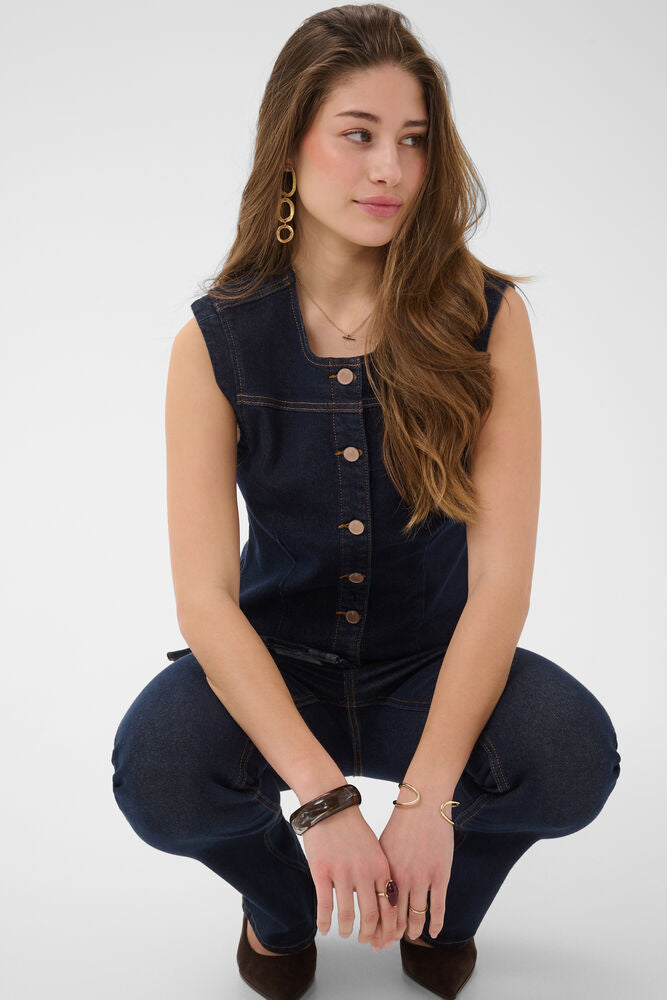 Cream Damy Denim Waistcoat - Cape Breton Rinse Blue Denim