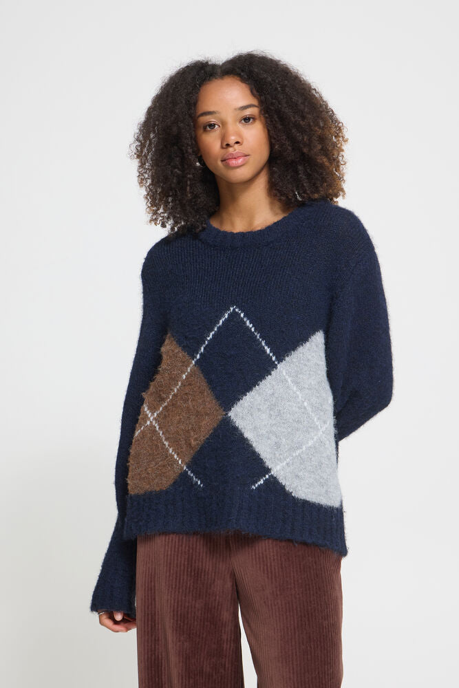 ICHI Bayana Sweater - Total Eclipse Harlekin