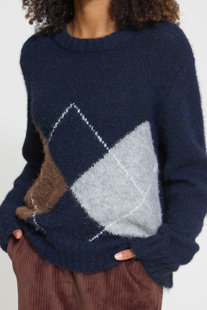 ICHI Bayana Sweater - Total Eclipse Harlekin