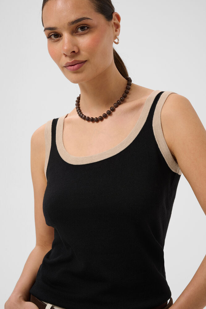 Kaffe Lizza Contrast Knit Top - Black