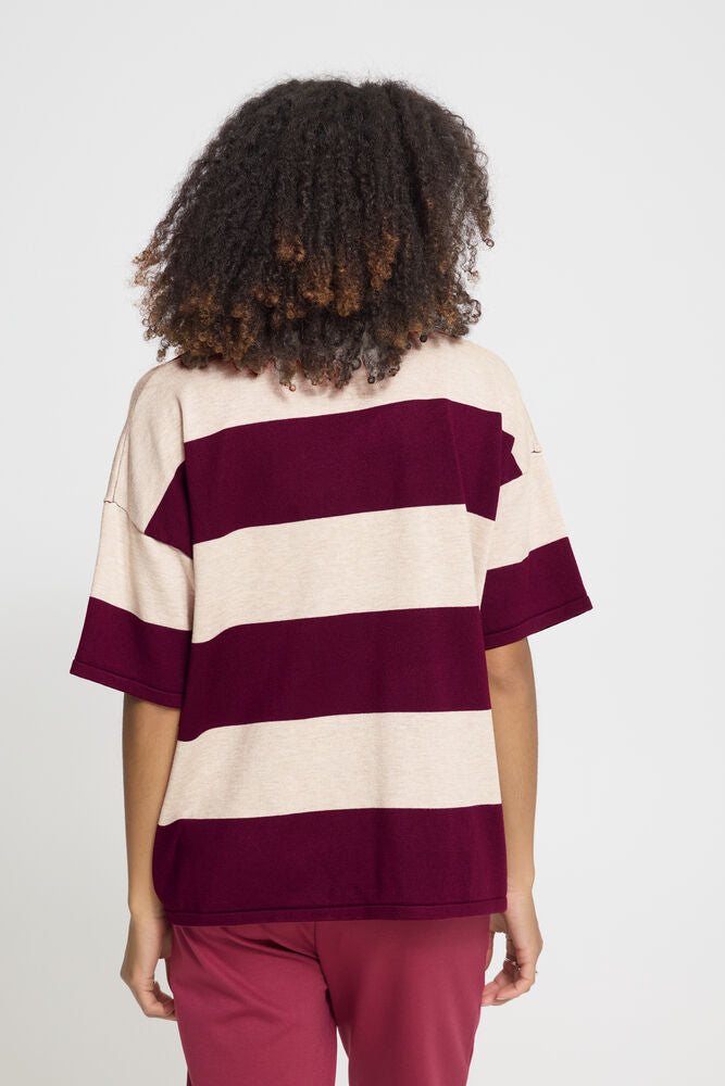 ICHI Luls Loose Tee - Wide Stripe Red