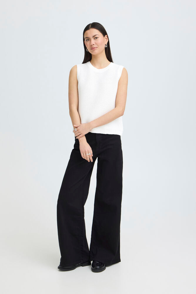 ICHI Knitted Tank w/ Back Tie Detail - Cloud Dancer