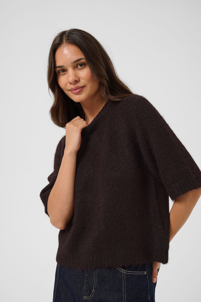 Kaffe Emilie Cropped Knit Pullover - Fudge Melange