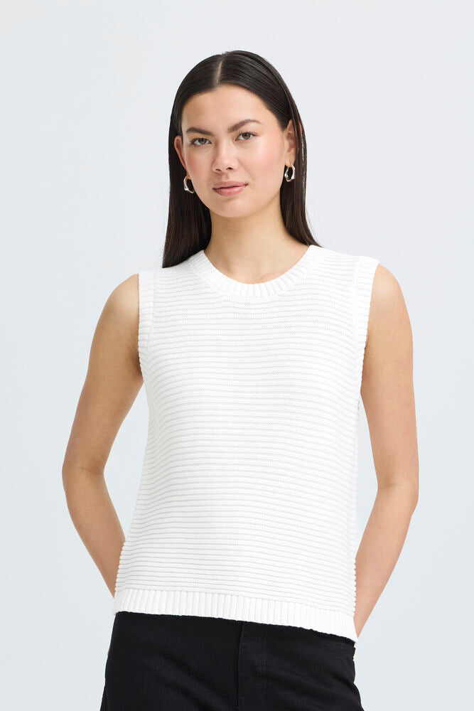 ICHI Knitted Tank w/ Back Tie Detail - Cloud Dancer