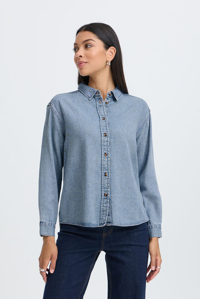 b.young Levena Top - Light Blue Denim