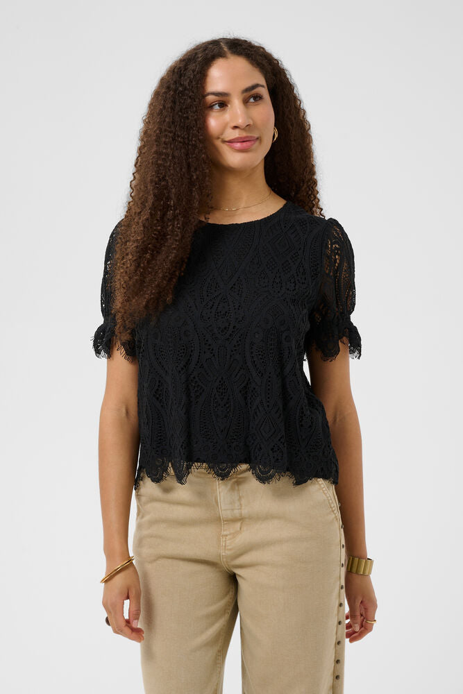 Cream Dith Lace Blouse - Black