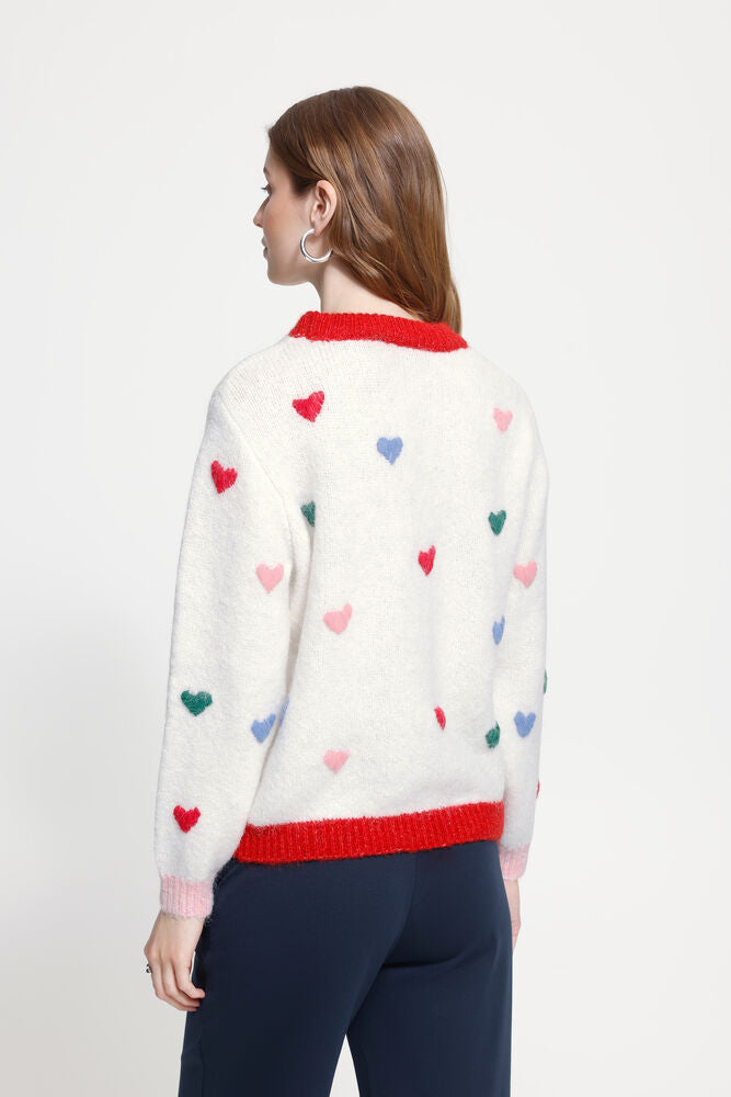 ICHI Belablue Sweater - Cloud Dancer w/ Hearts