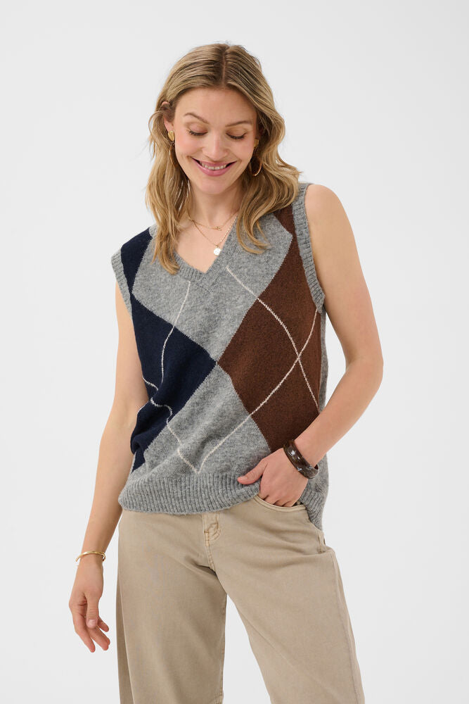 Cream Hope Knit Slipover - Grey Melange
