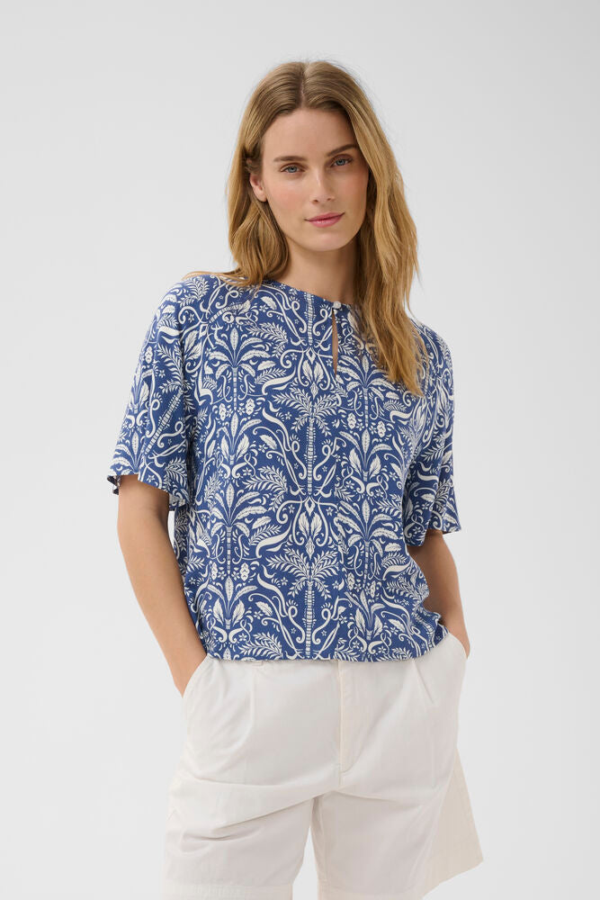 Part Two Berteline Blouse - Blue Block Print