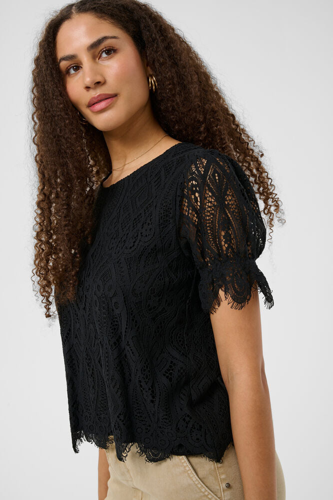 Cream Dith Lace Blouse - Black