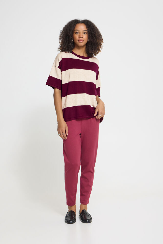 ICHI Luls Loose Tee - Wide Stripe Red