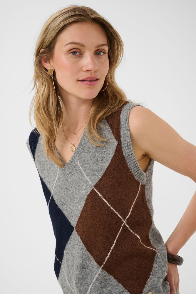 Cream Hope Knit Slipover - Grey Melange