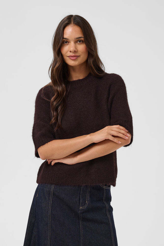 Kaffe Emilie Cropped Knit Pullover - Fudge Melange