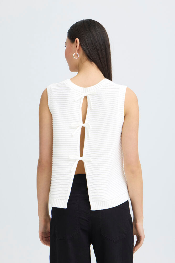 ICHI Knitted Tank w/ Back Tie Detail - Cloud Dancer