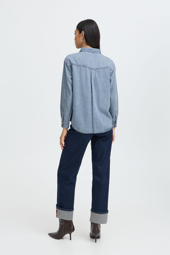 b.young Levena Top - Light Blue Denim