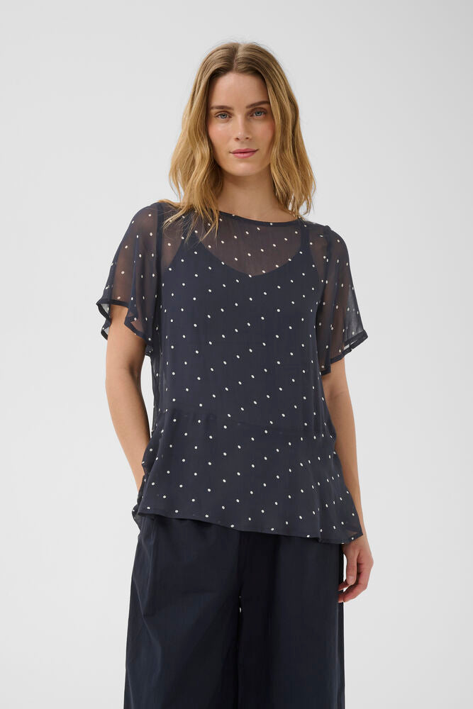 Part Two Dusine Blouse - Navy Dot Print