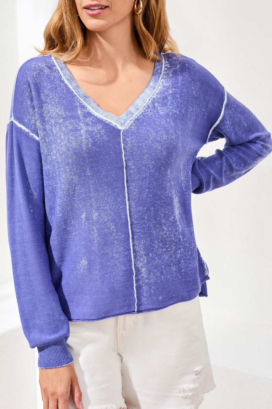 Tribal V-Neck Sweater - Baja Blue