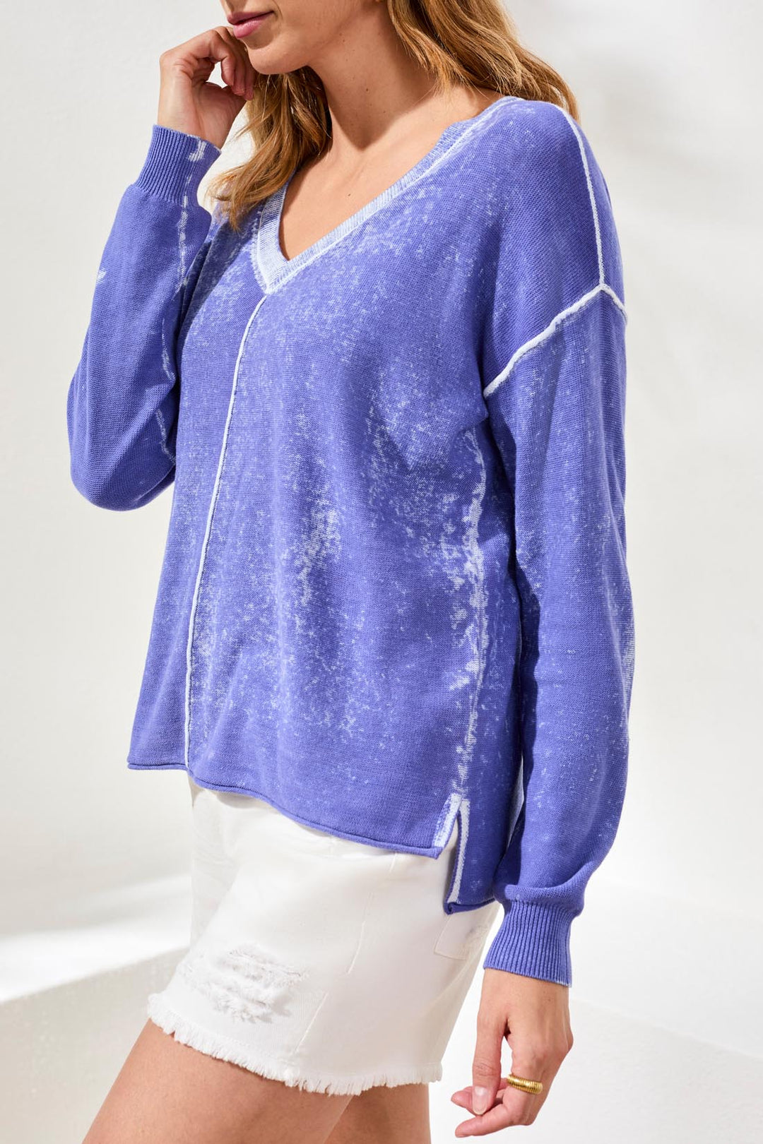 Tribal V-Neck Sweater - Baja Blue
