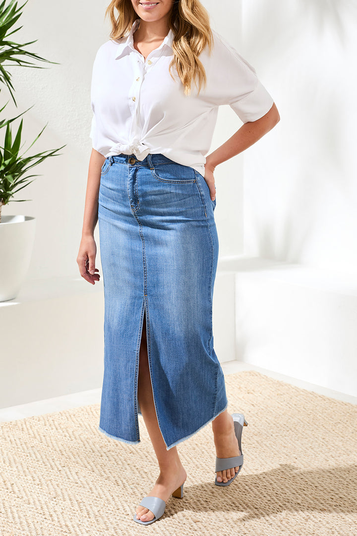 Tribal Full Length Denim Skirt - Fjord Blue