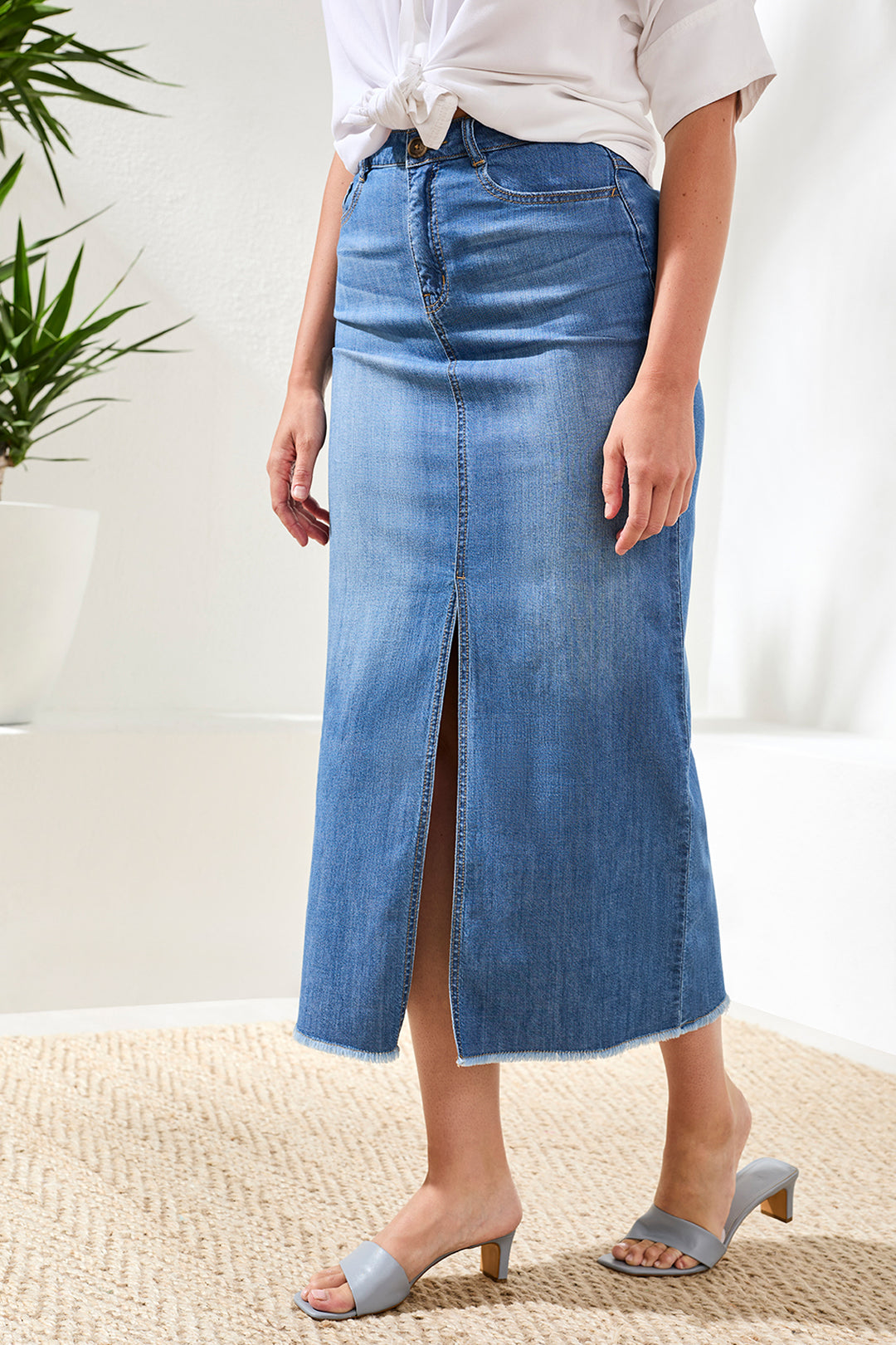 Tribal Full Length Denim Skirt - Fjord Blue