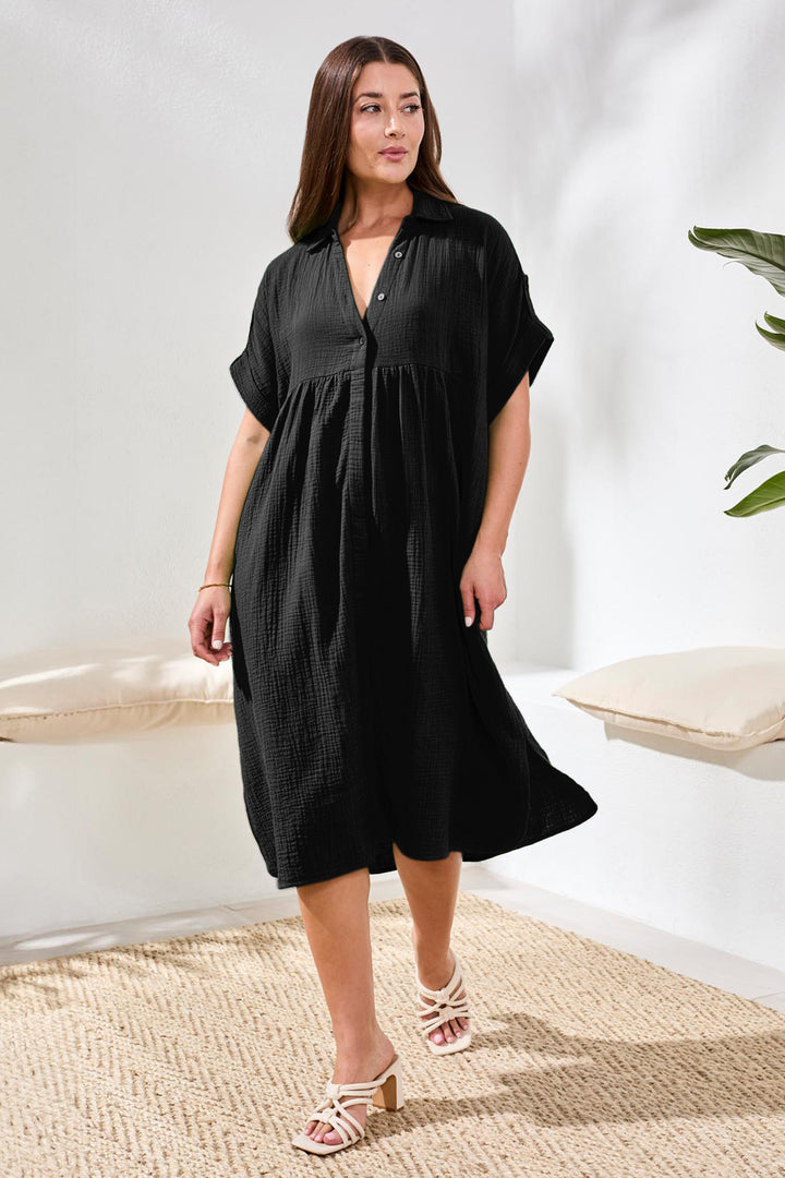 Tribal Flowy Shirt Dress W/ Hidden Placket - Black