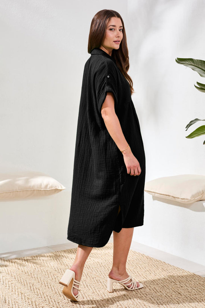 Tribal Flowy Shirt Dress W/ Hidden Placket - Black