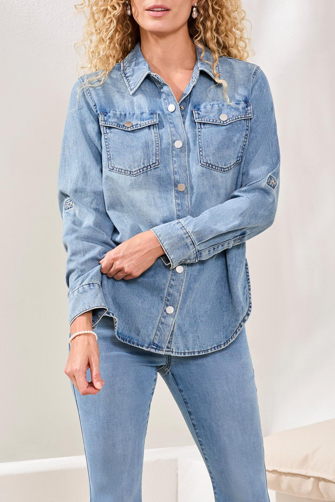 Tribal Classic Denim Shirt W/Roll Up Sleeves - Oceanwash