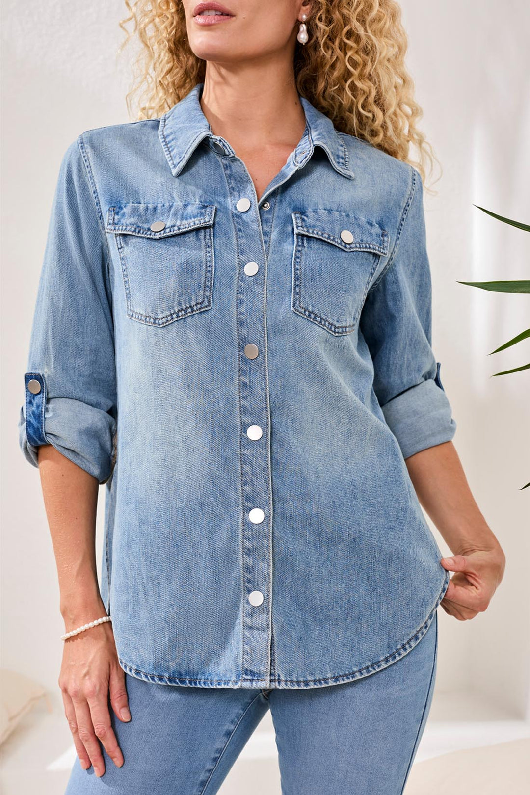 Tribal Classic Denim Shirt W/Roll Up Sleeves - Oceanwash