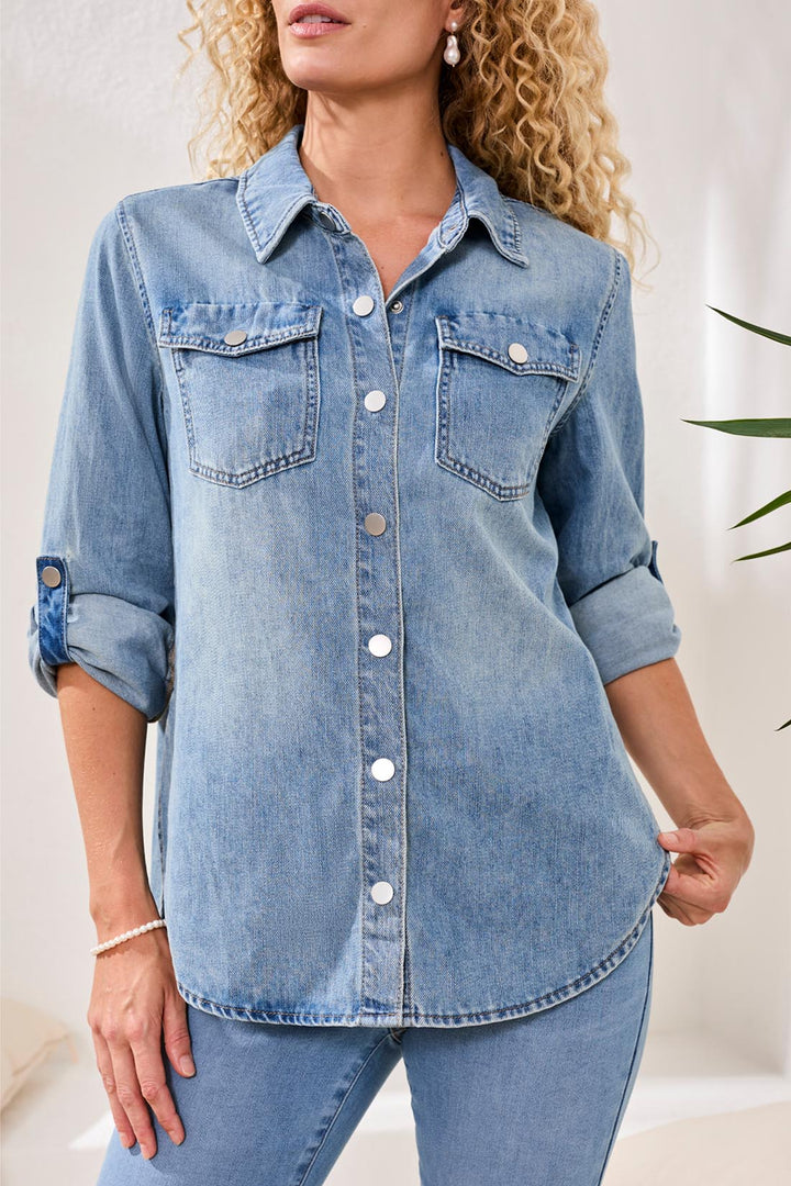 Tribal Classic Denim Shirt W/Roll Up Sleeves - Oceanwash