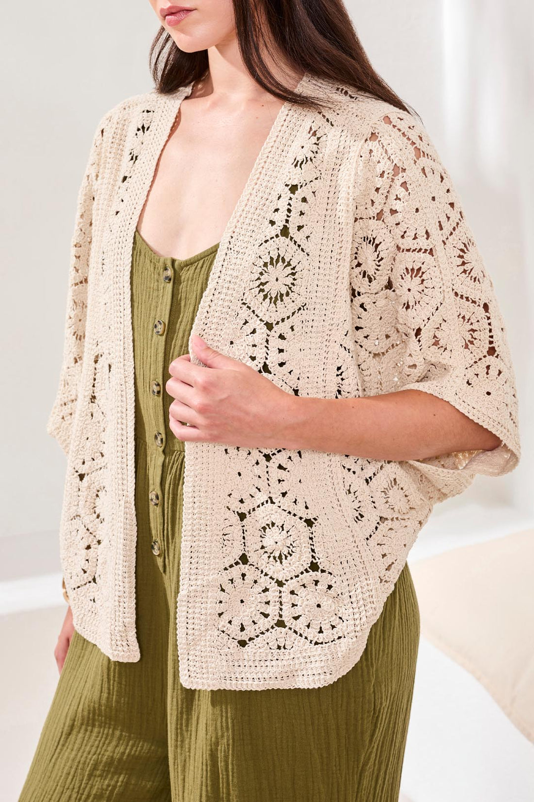 Tribal Crochet Cardigan - Natural