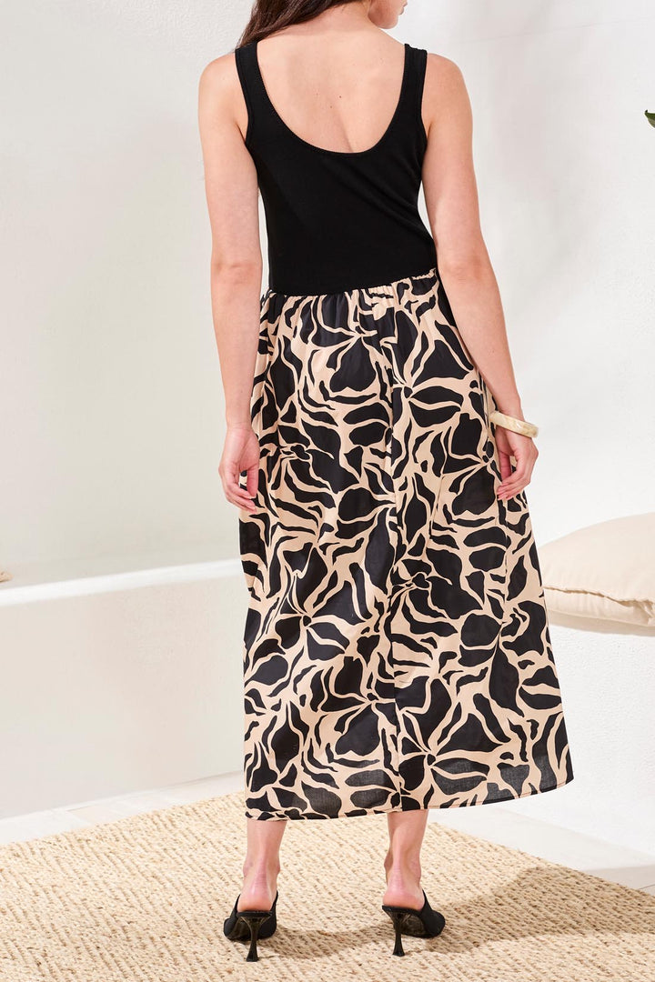 Tribal Sleevless Twofer Dress - Black