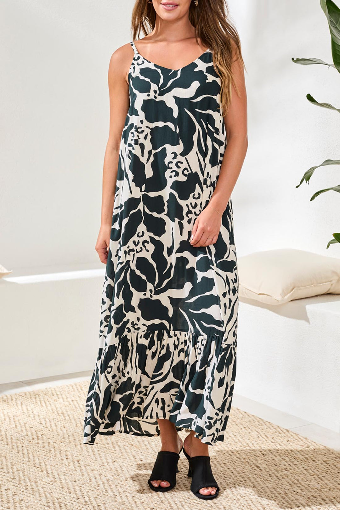 Tribal Maxi Dress w/ Frill - Almost Black