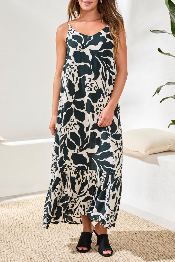 Tribal Maxi Dress w/ Frill - Almost Black