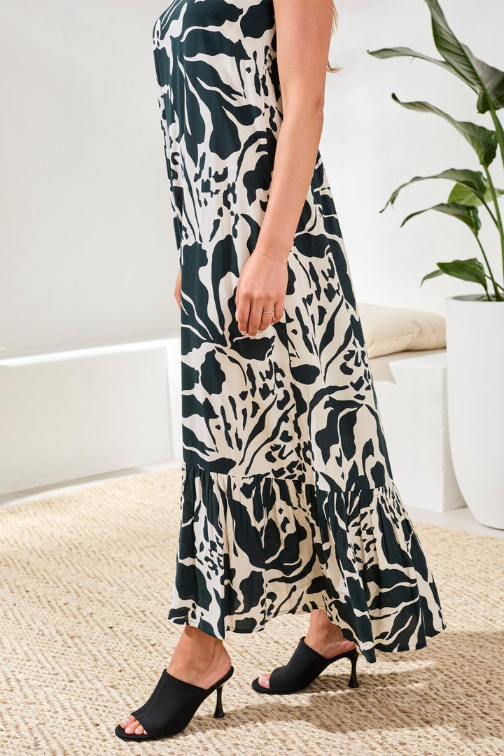 Tribal Maxi Dress w/ Frill - Almost Black