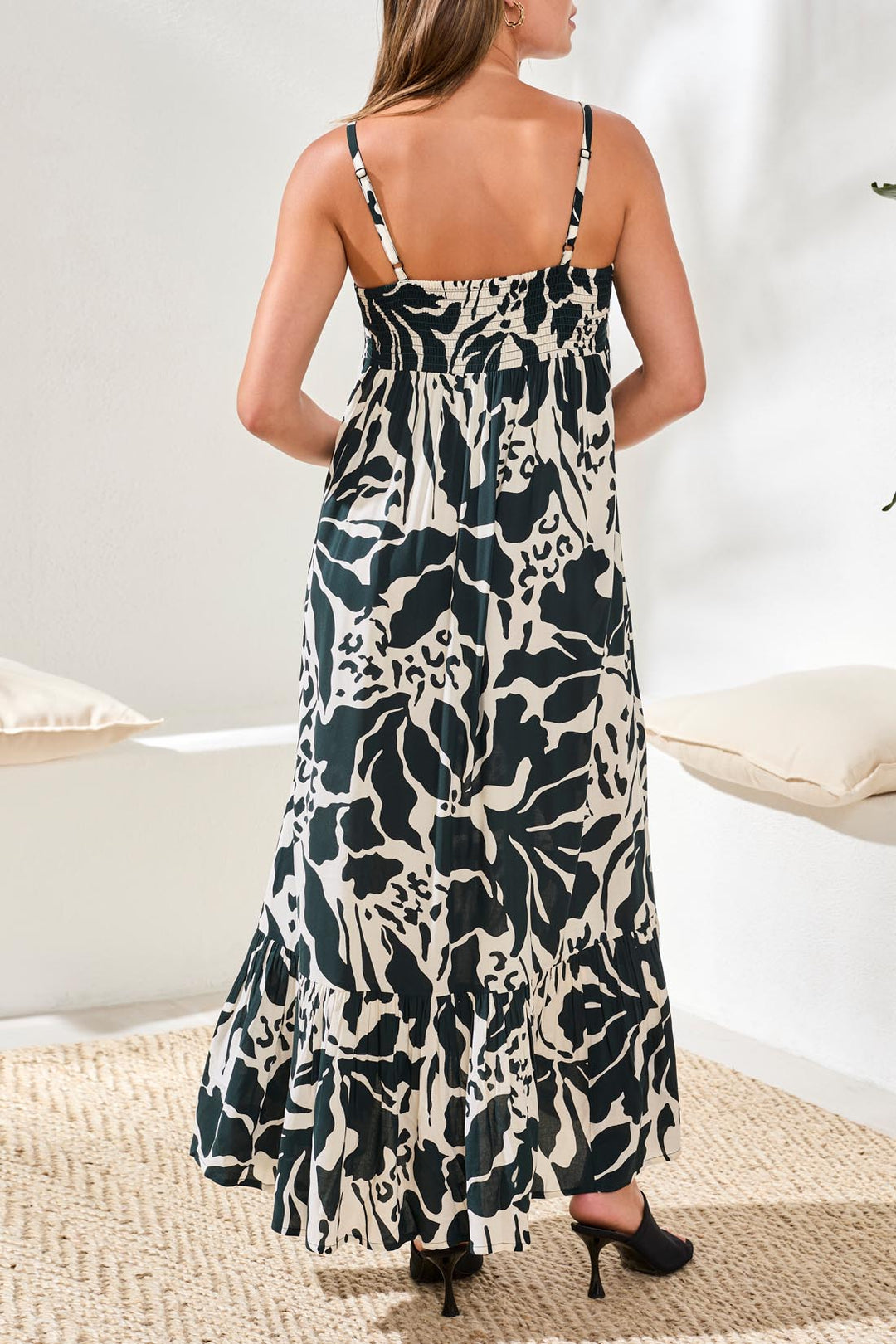 Tribal Maxi Dress w/ Frill - Almost Black