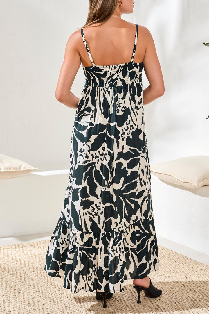 Tribal Maxi Dress w/ Frill - Almost Black