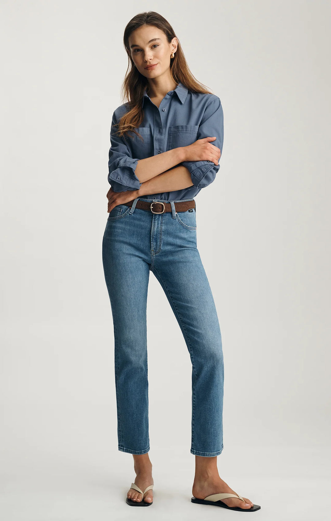 Mavi Kendra Straight Leg Jeans - Mid Brushed Flex Blue
