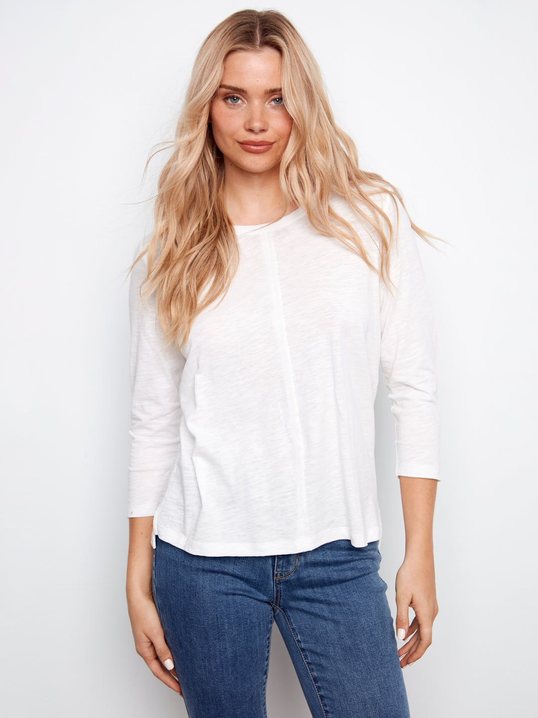 Charlie B 3/4 Sleeve Organic Cotton Jersey Top - White