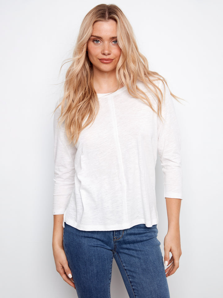 Charlie B 3/4 Sleeve Organic Cotton Jersey Top - White